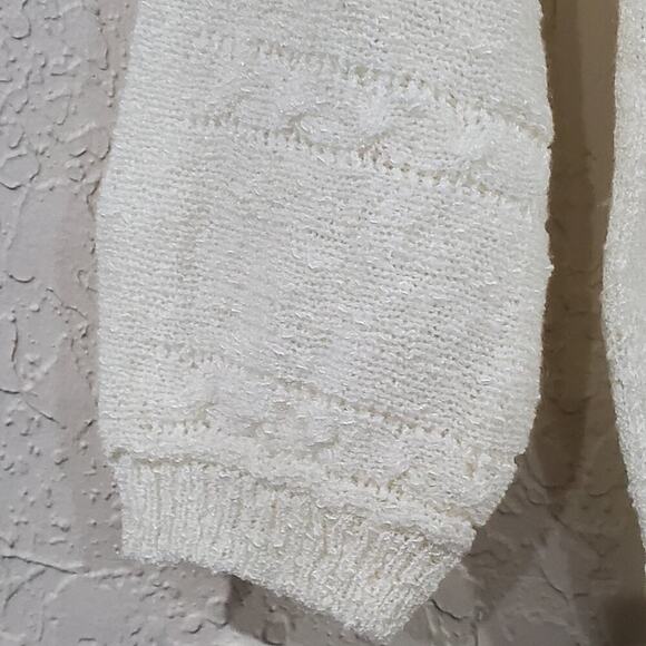 Vintage Sweater Womens Medium 70s Cream Ruffles Cottage Coquette Preppy Neutral - Picture 7 of 8